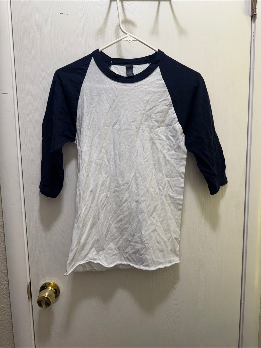 Tultex White and Navy Raglan Tee - Kids Short Sleeve Baseball Shirt